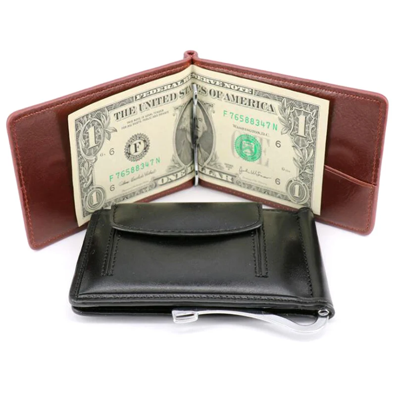 

Small Clip Pocket Leather Coin Magnet Slot Wallet For Cash With Bag Male Holder Hasp Fashion Mini Men's Man Card Money Purse