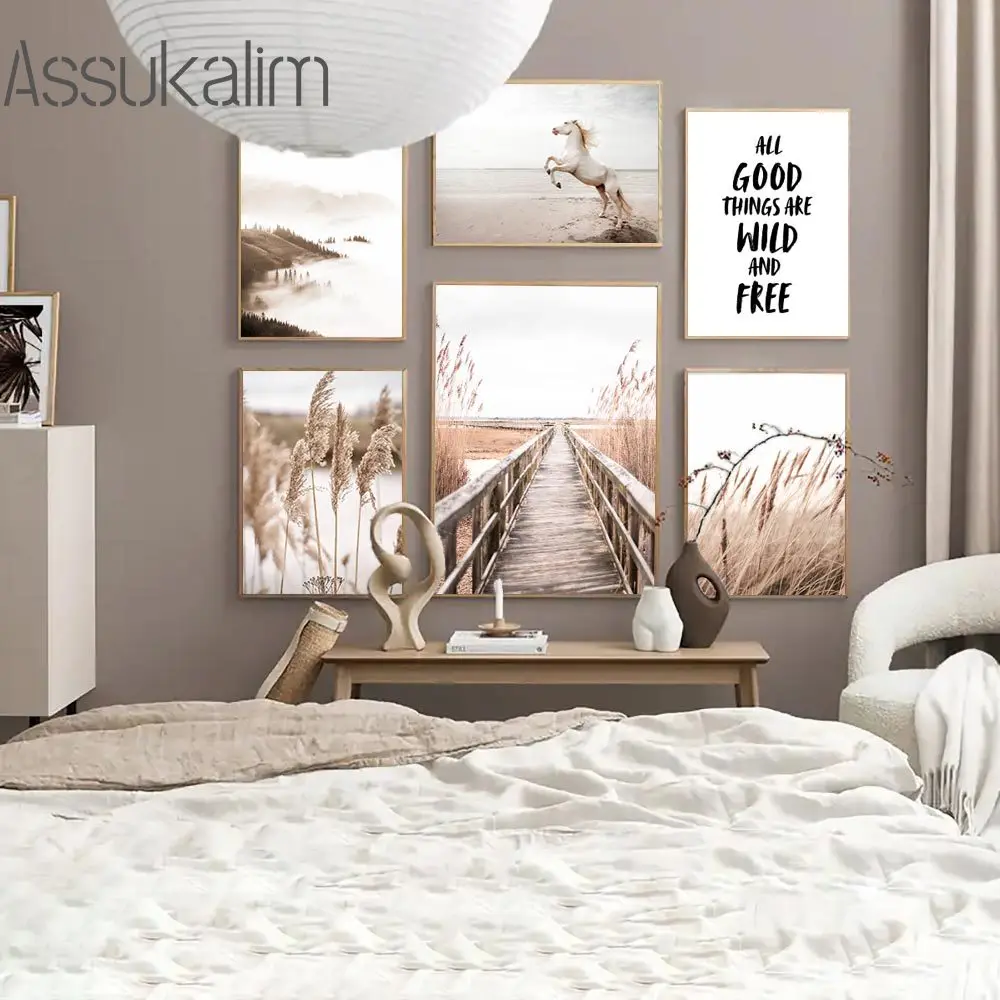 Tiger Wall Pictures White Horse Art Posters Reed Landscape Canvas Painting Scandinavia Living Room Decor |