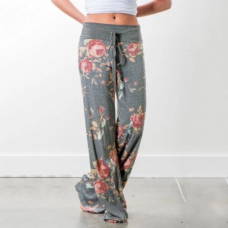 

Fashion Women Floral Print Yoga Pants Loose Trousers High Waist Wide-legged Trousers Drawstring Lounge Pants Casual Pajama Pants