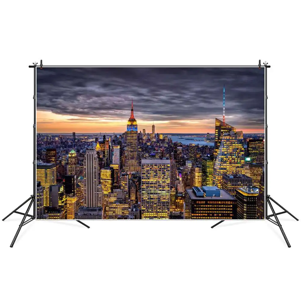 

New York City Buildings Cloudy Sky Scenery Photography Backgrounds Custom Party Home Decoration Studio Photo Booth Backdrops