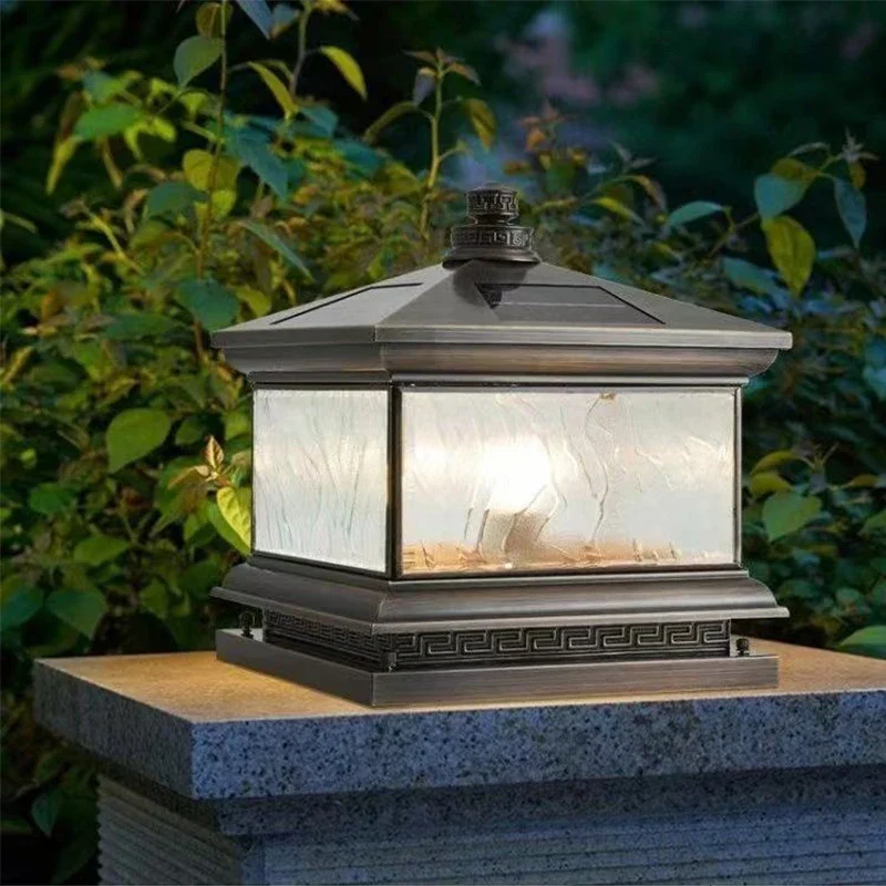 BRIGHTOutdoor Solar Post Lamp Vintage Creative Chinese Brass Pillar светильник светодиодный Waterproof IP65 для дома
