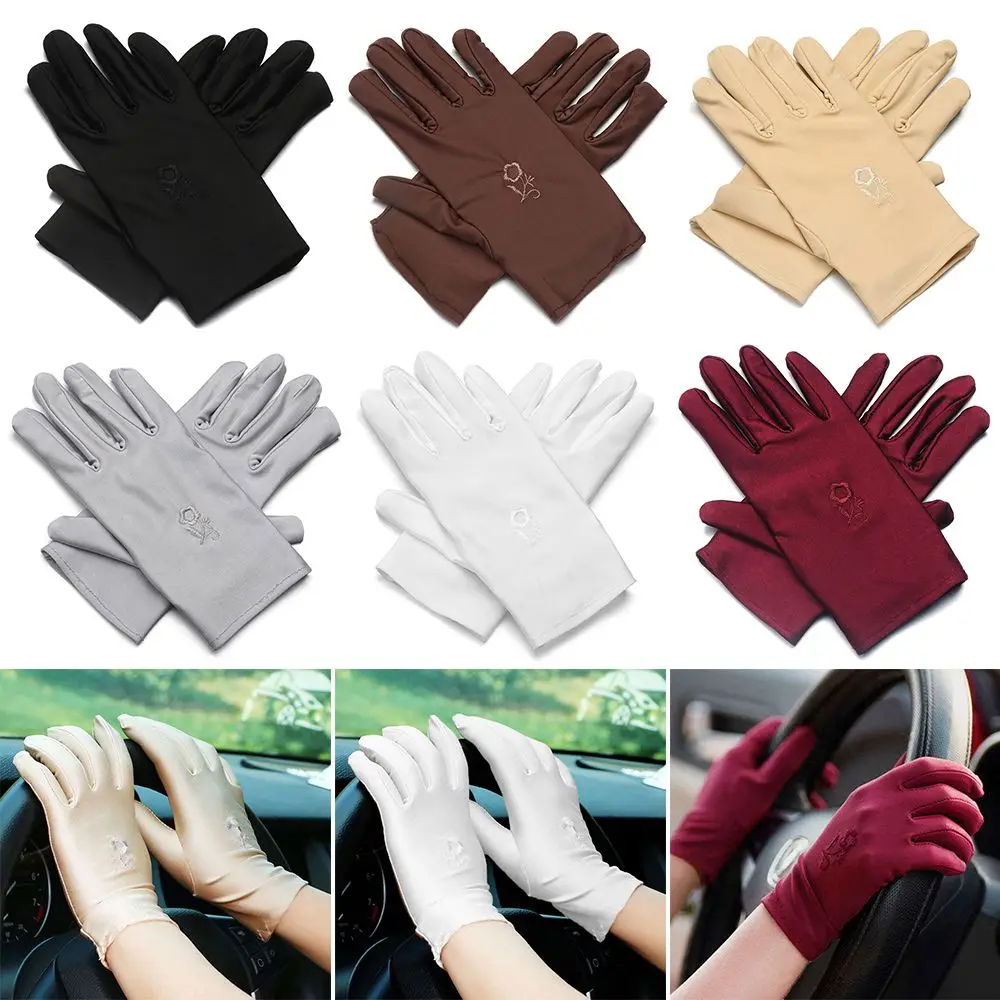 

1 pair Fashion Elastic Thin Embroidered Sun Protection Gloves Driving Gloves Sunscreen Mittens Summer Mitten