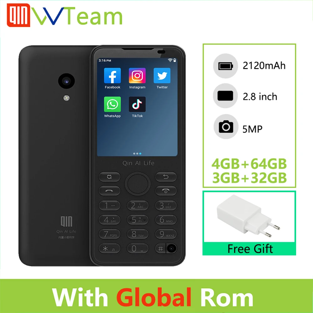 

Global ROM Qin F21 Pro 3GB 32/64GB Mobile Phone 2.8'' IPS Screen 480*640P 5MP Rear Camera Cellphone 2120mAh Android Phone