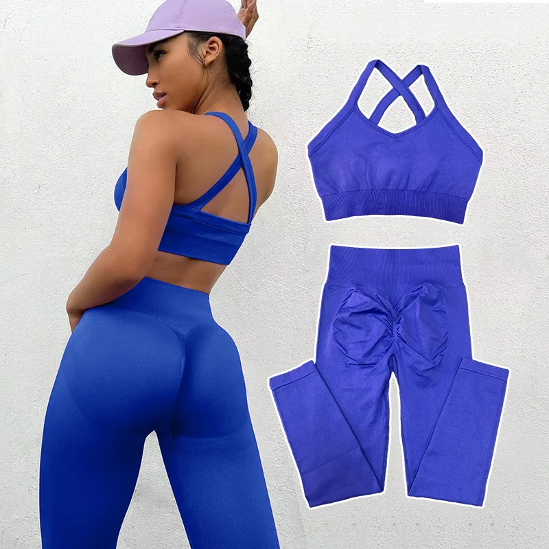 

Новинка 2022, Бесшовная Трикотажная одежда для йоги для женских упражнений и фитнеса, брюки для йоги с высокой талией, комплект одежды для тренировок для женщин