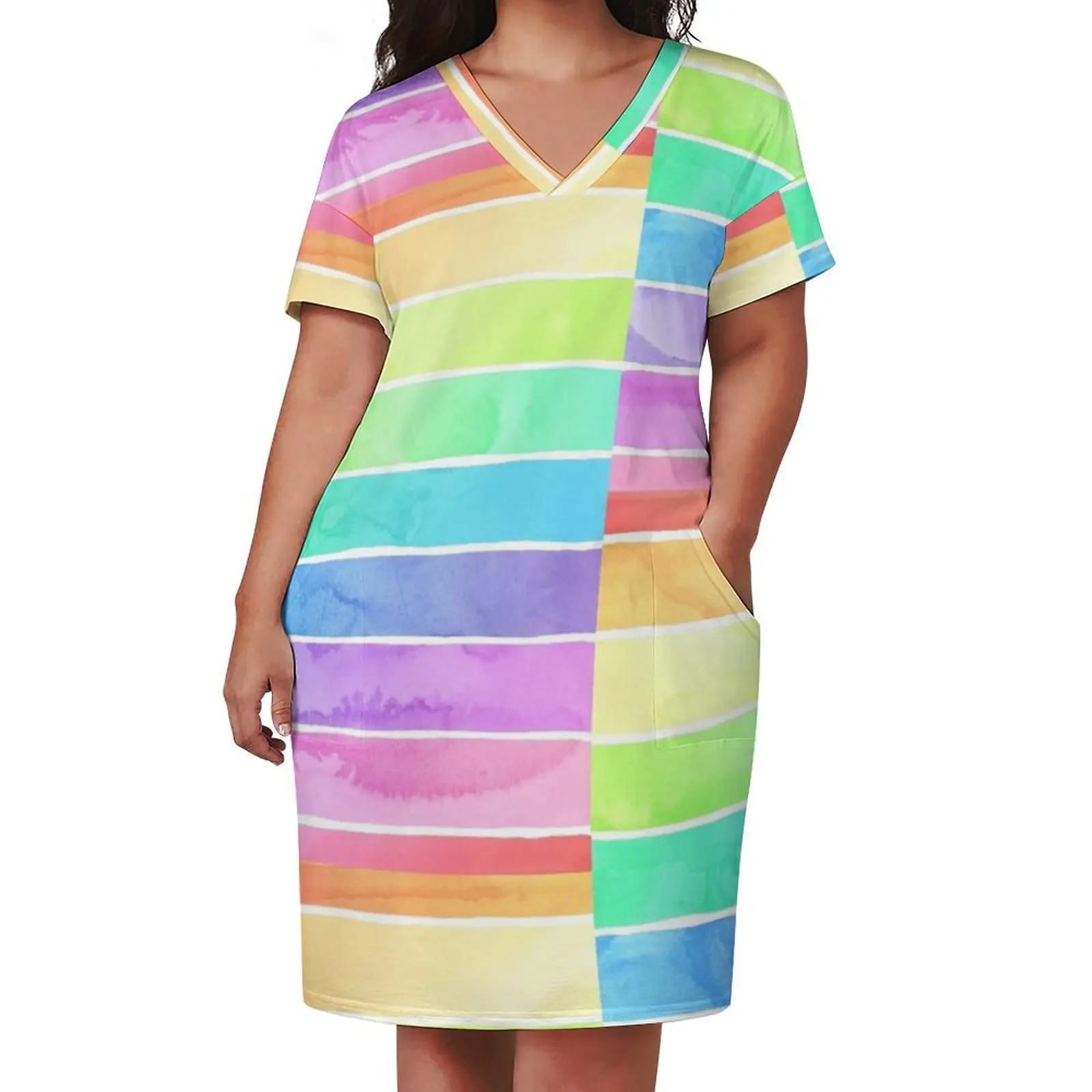 Женское платье из полиэстера и спандекса в радужную полоску