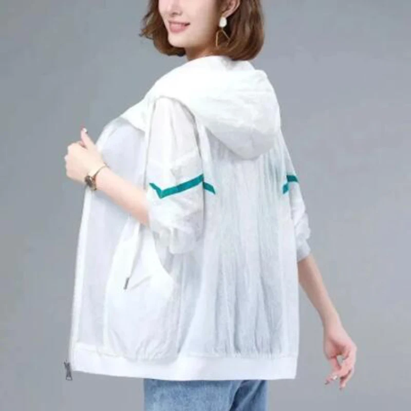 

2023 Summer New Sun Protection Clothing Women Jacket Thin Coat Fashion Casual Loose Hooded Female Jackets Outerwear