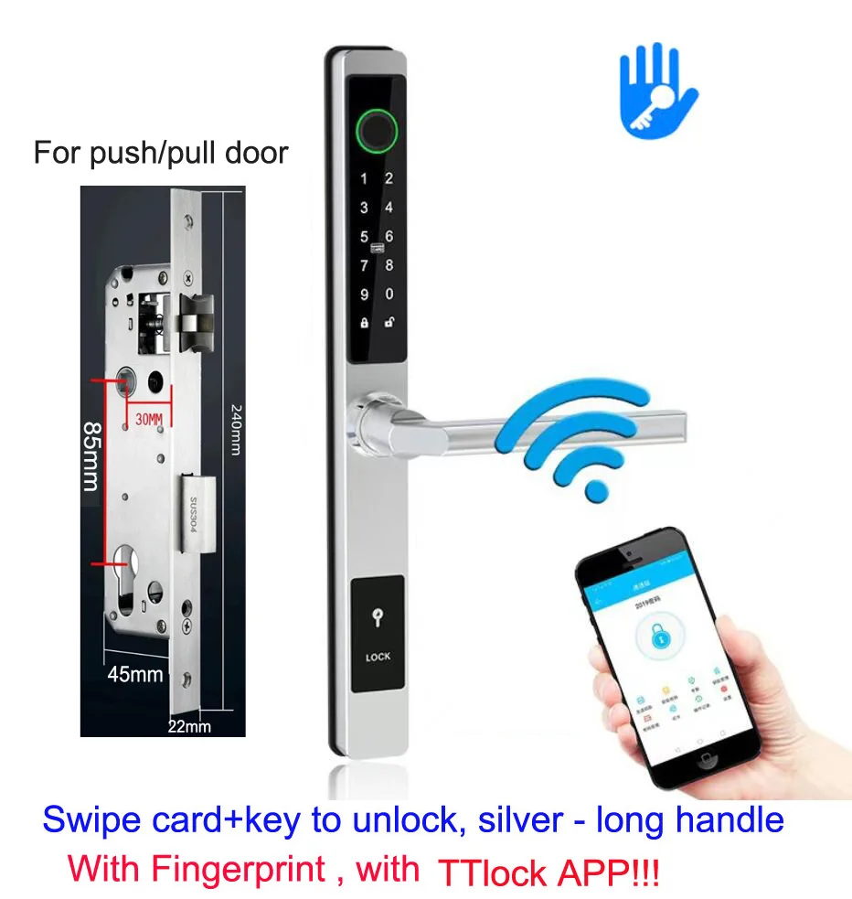 

TTLock управление через приложение тонкий дизайн отпечаток пальца пароль раздвижная дверь алюминиевая дверь умный дверной замок