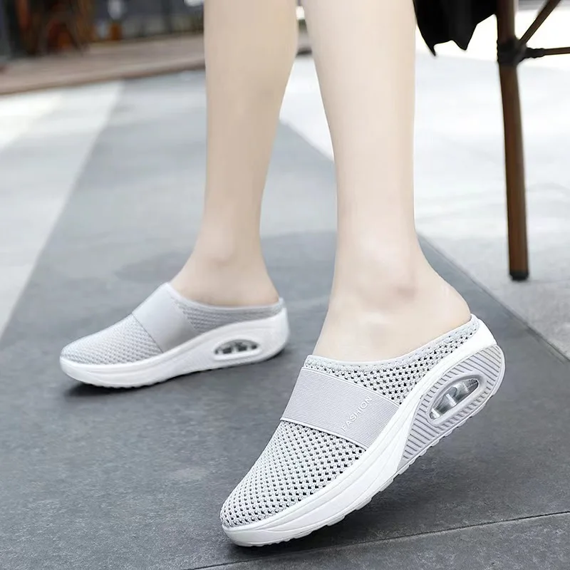 

Damskie buty do chodzenia poduszka powietrzna Slip-On buty ortopedyczne damskie platformy muły siatkowe lekkie klapki klinowe