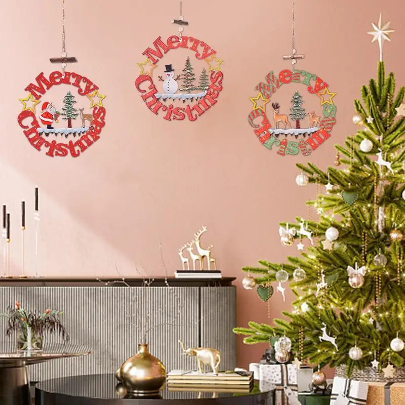 

Рождественская деревянная подвеска, украшение для новогодней ёлки, снеговик, Санта-Клаус