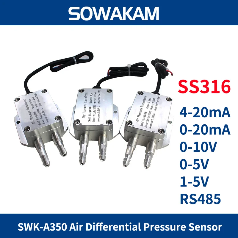 

SS316 Micro Difference Transmitter Sensor 10Kpa Air Differential Pressure Transducer 4-20mA 0-5V 0-10V RS485 Output SWK-A350