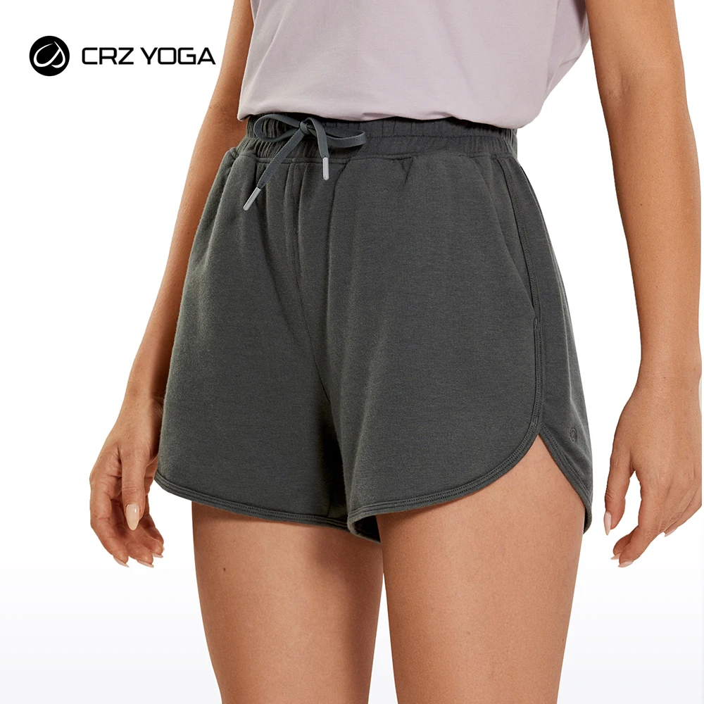 CRZ YOGA Women's Casual Sweat Shorts: 3.5'' Mid Waisted Cotton Yoga Dolphin Lounge Running Workout Shorts with Pockets