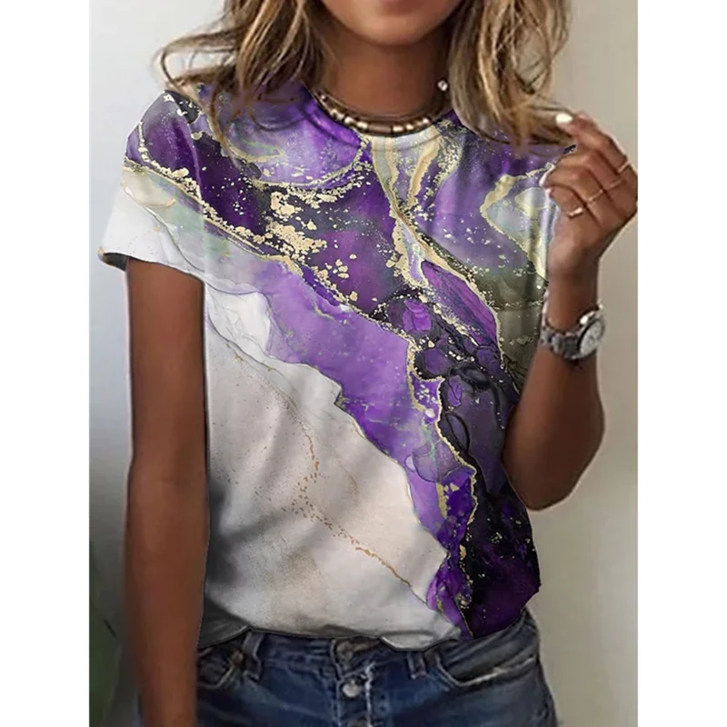 

2022 New Summer Women's O Neck Short Sleeve Harajuku Tops 3D Print T-shirt Casual Oversized Blouses Women Y2k Clothes Camisetas