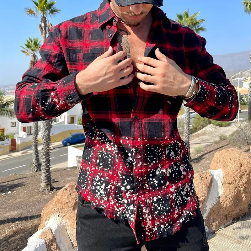 Plaid Long Sleeve Man Blouse Vintage Men Designer Tops Casual Slim Fit Single Breasted Men Shirt Daily Outwear Male Loose Blouse