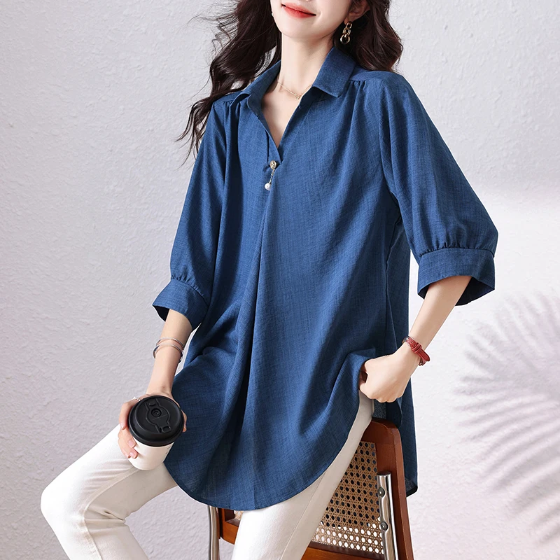 #2843 летние женские блузки и топы свободная офисная Длинная блузка с рукавом