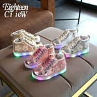 Светящиеся кроссовки для девочек, европейские размеры 21-30, розовые цветочные туфли с блестящей подошвой, обувь с светильник кой для маленьких девочек, обувь со светодиодами для тенниса