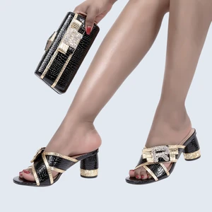 2022 Newest Hot Selling Nigeria Africa High Quality Luxury Rhinestone Ladies Slippers and Bags for Wedding Shoes
