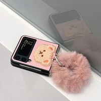 plush pink bear suitable for samsung galaxy zflip3 mobile phone case sm f7110 autumn and winter hand zflip ring phone cases