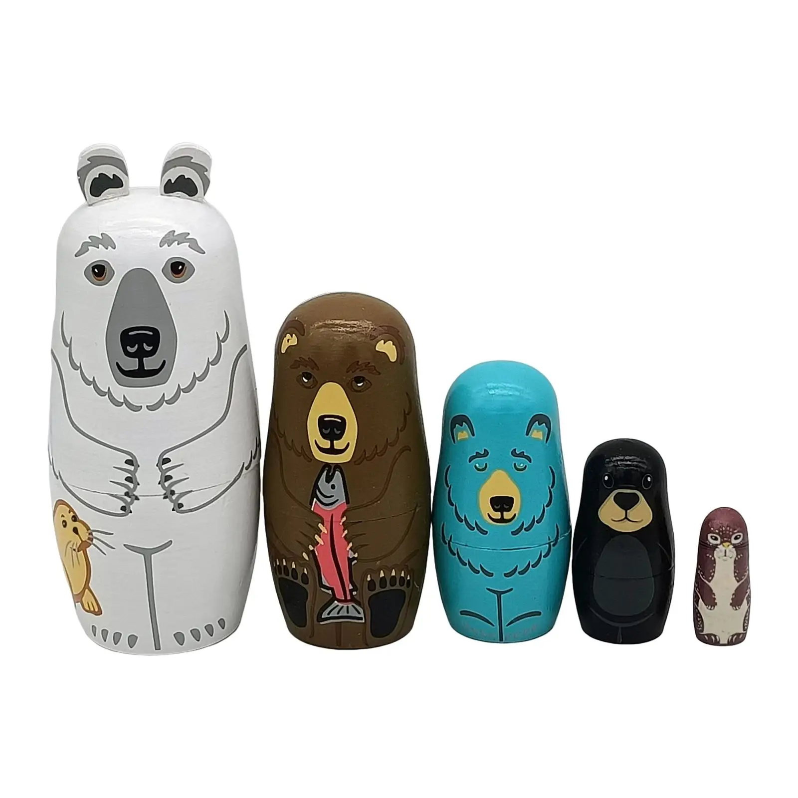 

5x Bear Matryoshka Ornaments Handmade Adorable Russian Nesting Dolls for Halloween Home Children Wishing Gift Collectible