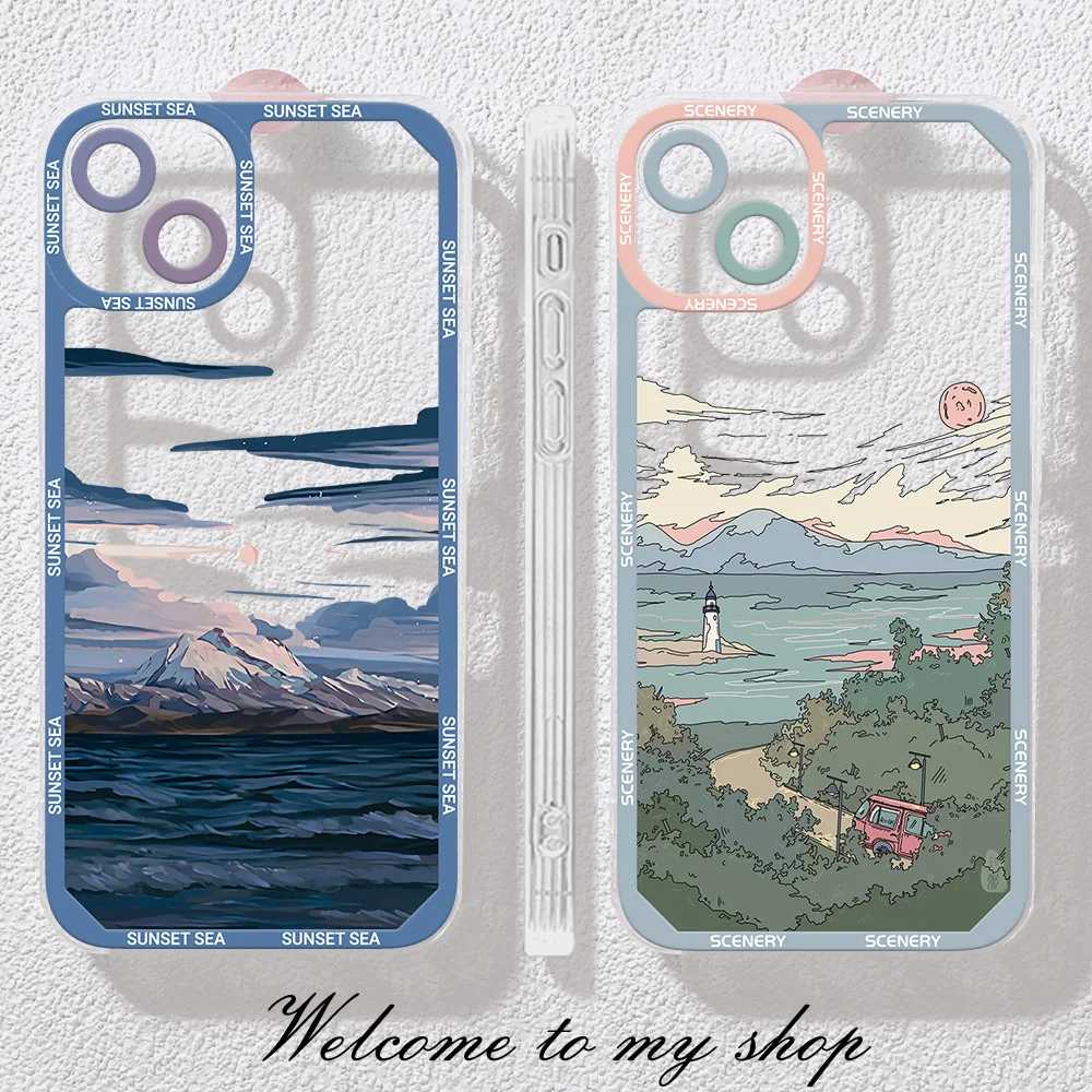 

Sea Mountain Case For Iphone 13 Cover Phone Cases Iphone11 11 12 13 14 Pro Max 8 Plus 7 Plus XS Max X XR SE 2 Clear Soft Cover