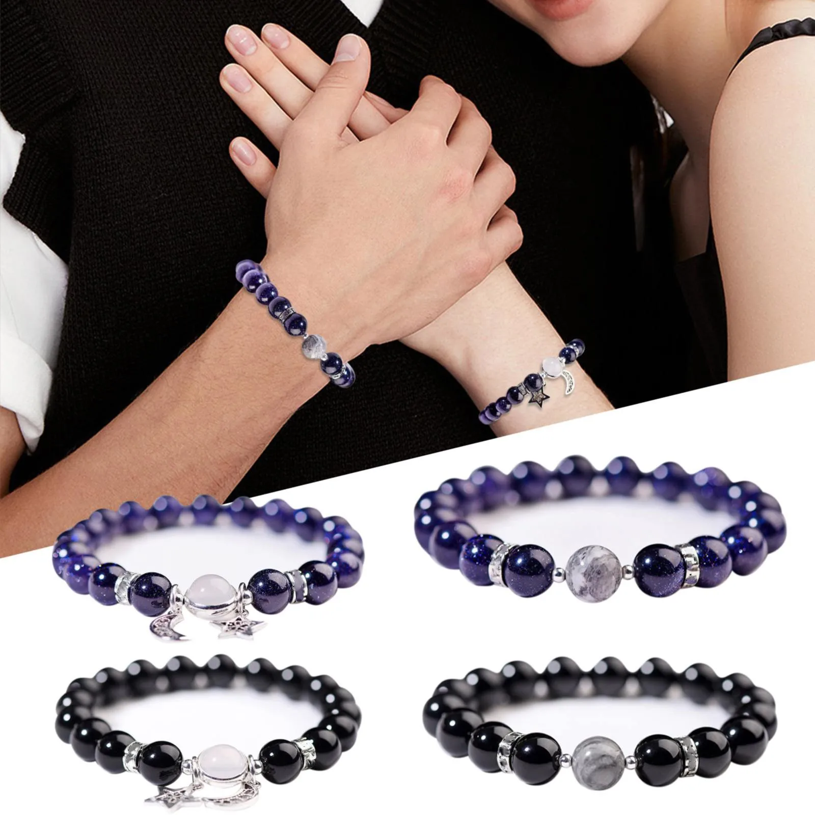 

Star Frosted Lovers' Bracelet Never Fade Shining Blue Sandstone Hand String Valentine's Day