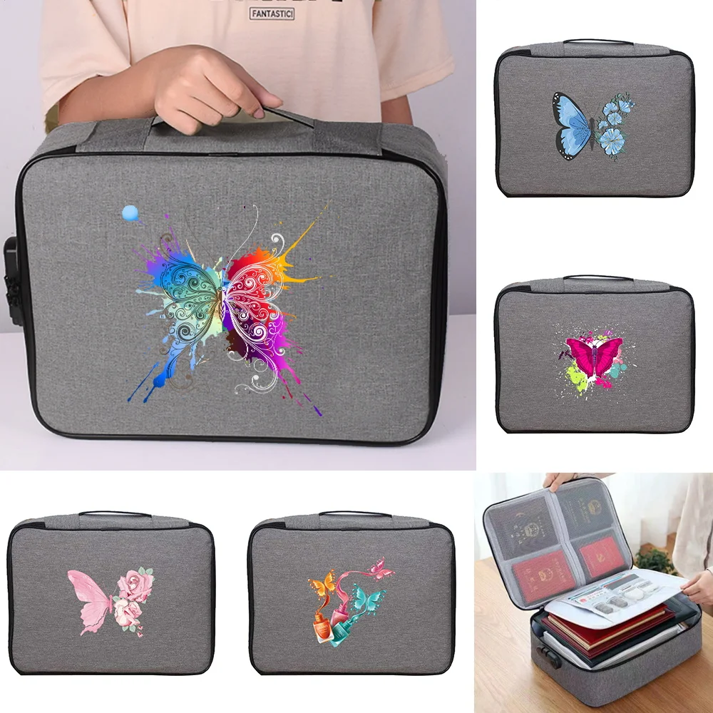 Luggage Case Document Bags Men Women's Outdoor Travel Credentials Passport Storage Waterproof Handbag Butterfly Print Organizer
