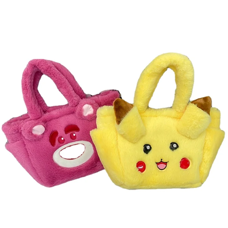 

1688 Cute Cartoon Strawberry Bear Plush Totes Girl Heart Handbag Student Large Capacity Schoolbag Girl Bag