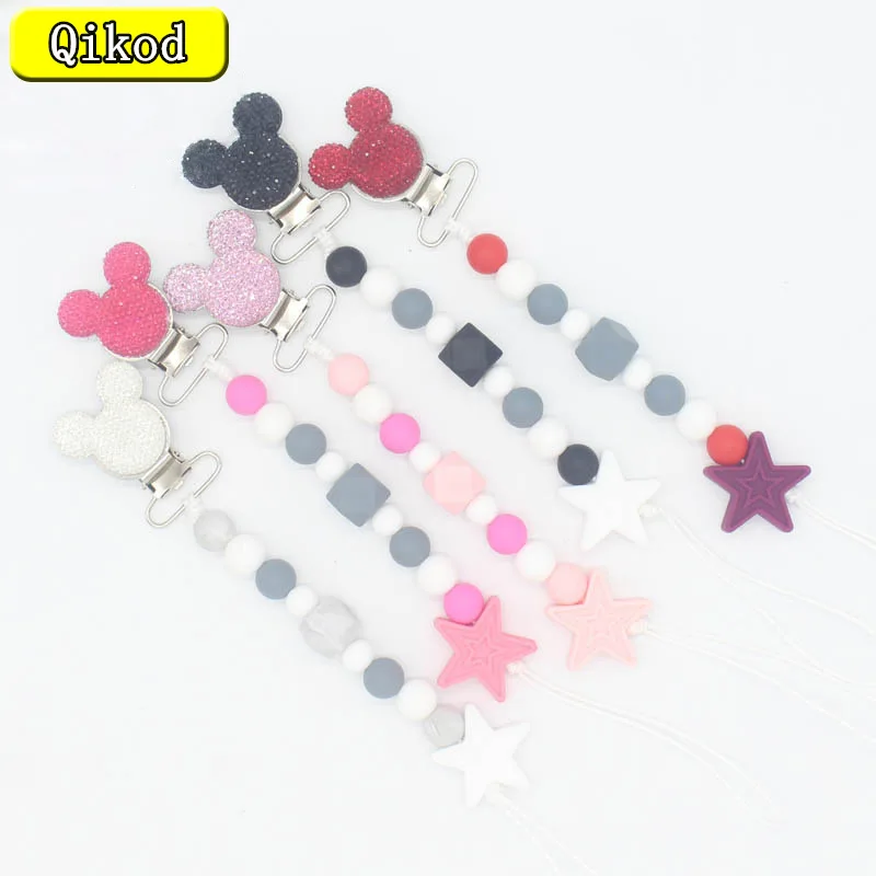 1Pcs Baby Boy Girl Pacifier Holder Chain Safe Anti-dropping Chew Silicone Beads Infant Pacifier Clip for Baby Teether Toy Gifts