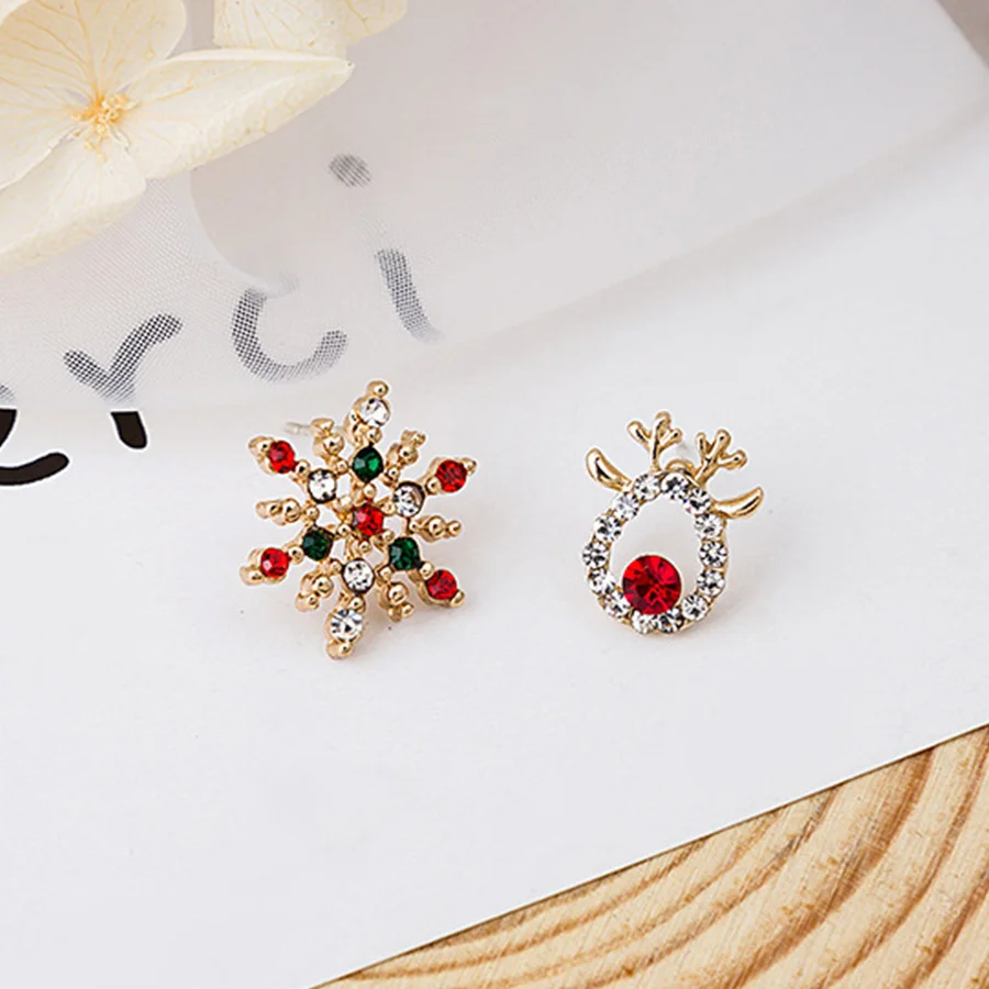 

Cute Christmas Elk Deer Snowflake Asymmetric Small Earrings for Women Merry Christmas Jewelry Santa Claus Earring New Year Gifts