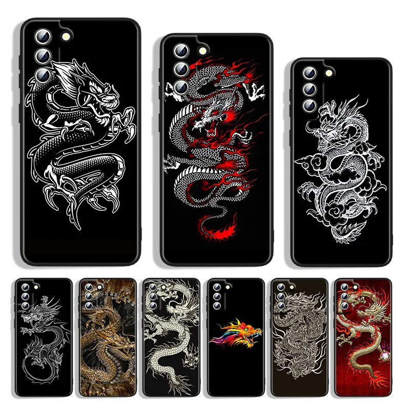

Silicone Cover Creative Design Chinese Dragon For Samsung S22 S21 S20 FE Ultra S10e S10 S9 S8 S7 S6 Edge Plus Black Phone Case