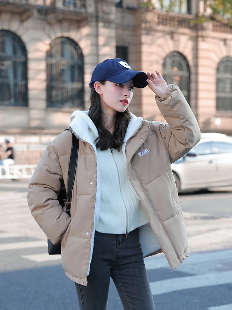 Womens Khaki Reversible Down Jackets Winter Baggy Comfortable Coat Thickening Warm Female Puffer Cotton Padded Jacket Outwear