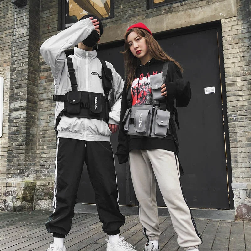 

Fashion chest rig for men waist bag ins streetwear functional tactical hip hopshoulder bag crossbody canvas bags male b42