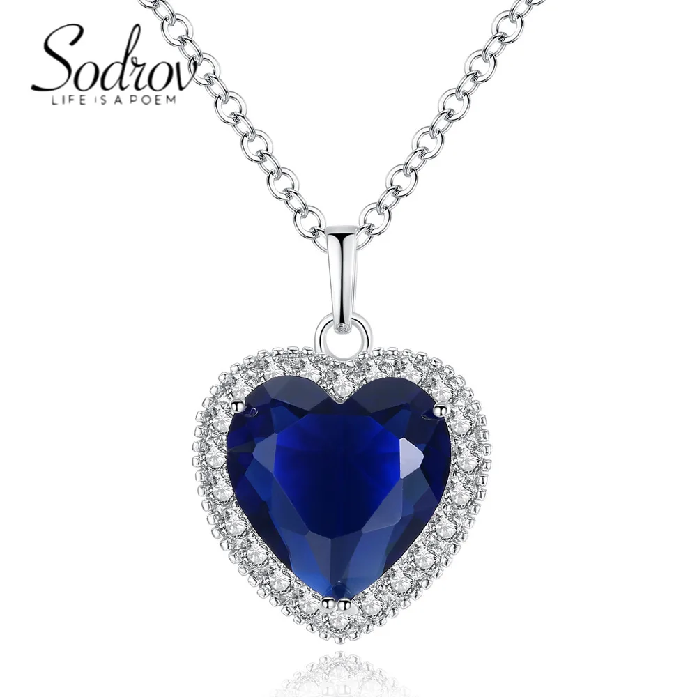 

SODROV Blue Red Heart Shape Crystal Zircon Pendant Necklace for Women Jewelry Wholesale Necklaces