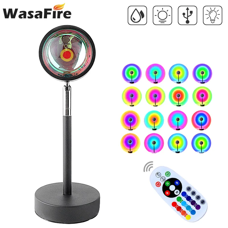 

USB Sunset Lamp RGB 16 Colors APP Remote Control Atmosphere Projection LED Night Light For Home Bedroom Shop Background Decor