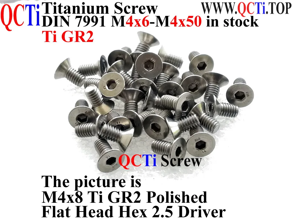 

DIN 7991 M4 Titanium screws M4x6 M4x8 M4x10 M4x12 M4x14 M4x15 M4x16 M4x18 M4x20 M4x22 M4x25 M4x30 Hex 2.5 Driver GR2 QCTI screw