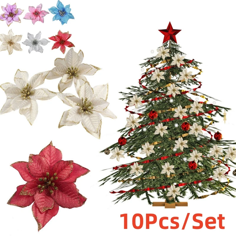 10 шт. 14 5 см блестящие искусственные рождественские цветы Мариу украшения для