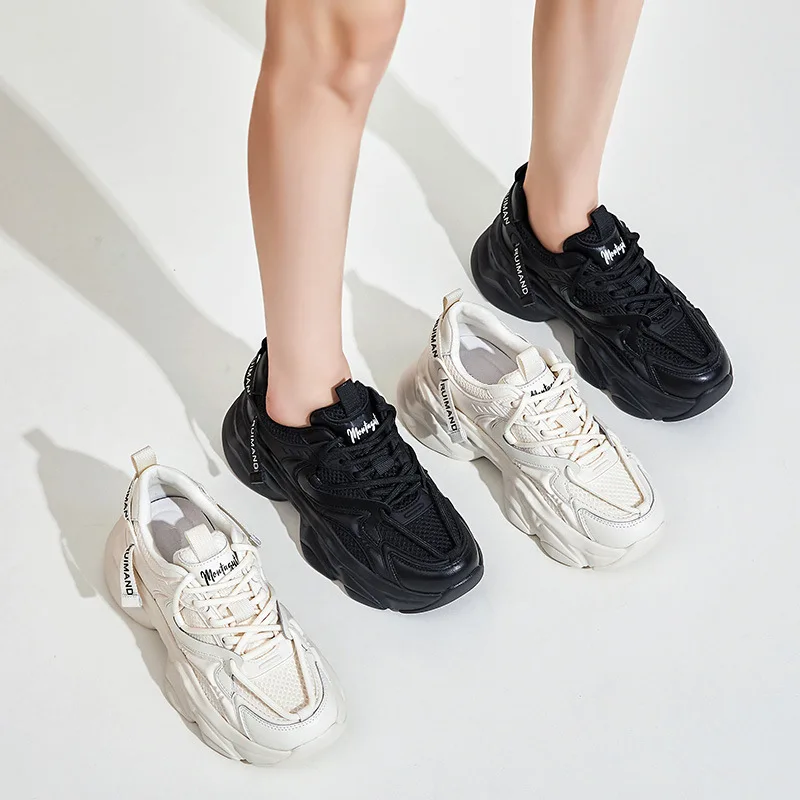 Autuspin Spring Summer Women Casual Sneakers Fashion Outdoor Ladies Breathable Mesh Shoes Genuine Leather Popular Size 35-40