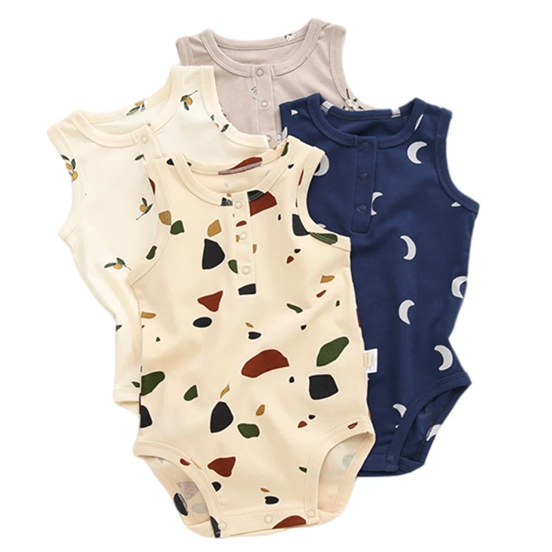 0-24M Newborn Kid Baby Boys Girls Clothes Summer Sleeveless Print Romper Cute Sweet Jumpsuit Lovely Cotton New born Outfit