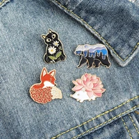forest animals series enamel pins cartoon fox polar bear hedgehog kitten flower metal badge lapel brooch 2022 fashion jewelry