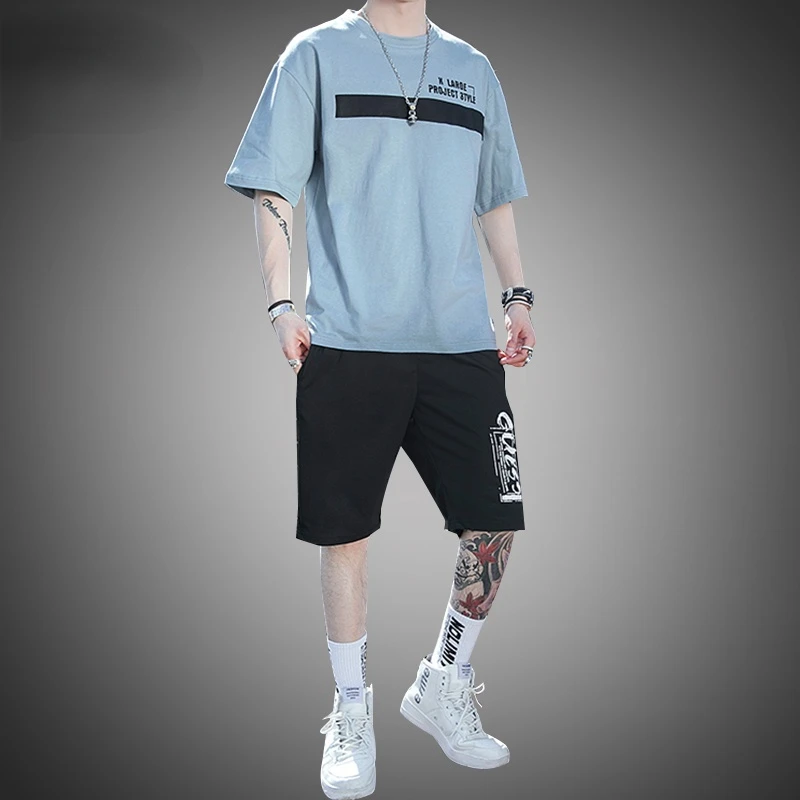 

Summer Two-piece Men's Printed Tracksuit T-shirt + Shorts Suit 2022 Round Neck Breathable Casual Wear