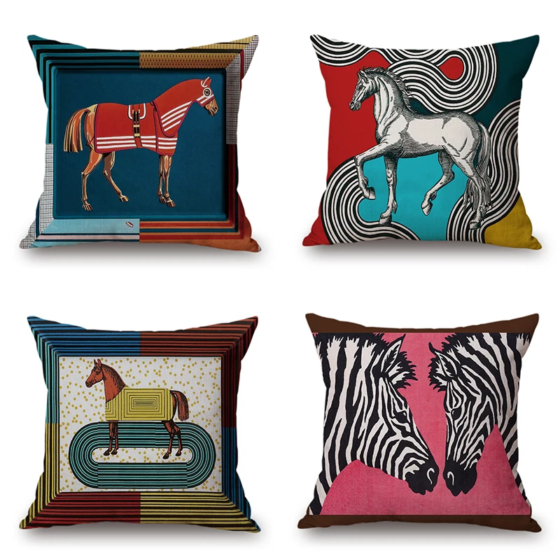 

Equator Jungle Horse Series Single-sided Pillowcase Sofa Decorative Cushion Cover Linen Outside Pillow Covers Tiger H 45x45cm
