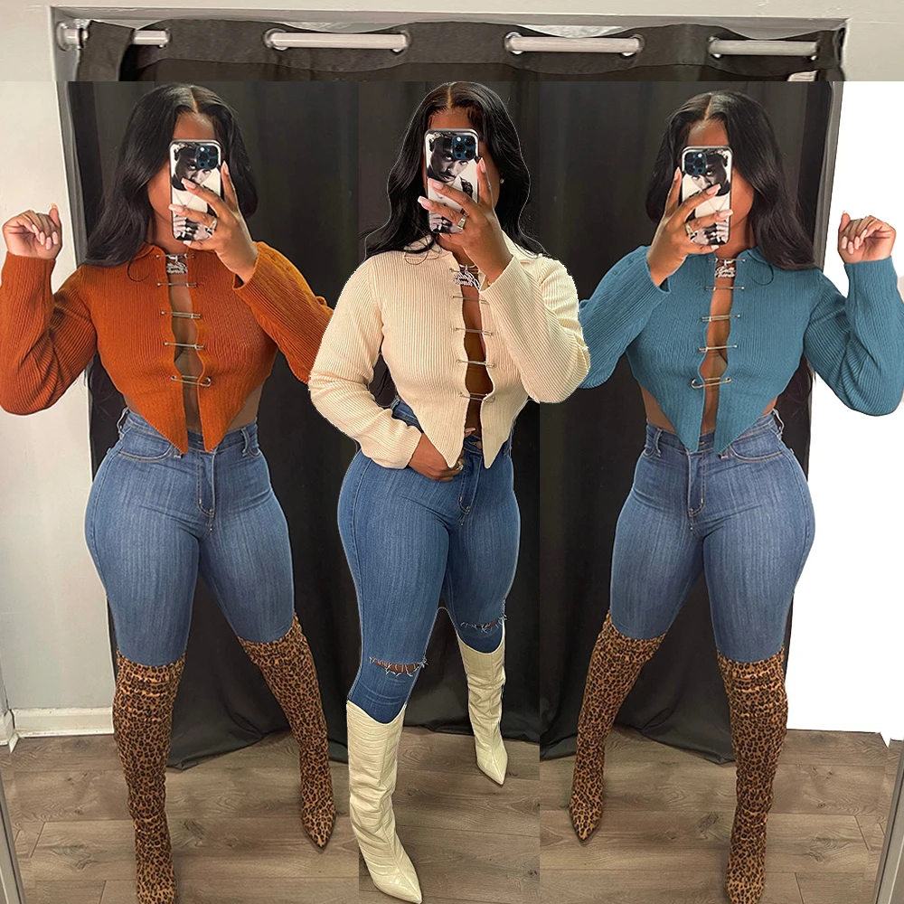 

Осенне-зимняя одежда, повседневные топы с вырезами, свитшоты Y2K, уличные вязаные свитера, кроп-топ крючком, Женский пуловер 2022