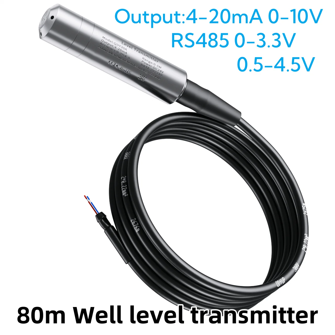 80 м гидравлический глубоководный датчик уровня воды 4-20 мА 0-10 в 0-3 3 RS485