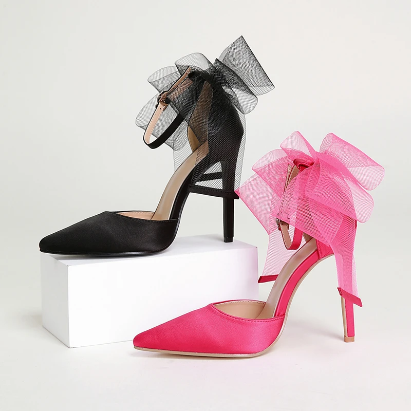 

2022 Europe New Big Star with Big Bow One Line Buckle Pointed Sexy Nightclub Stiletto Women's Shoes Large Size 35-42 Pumps