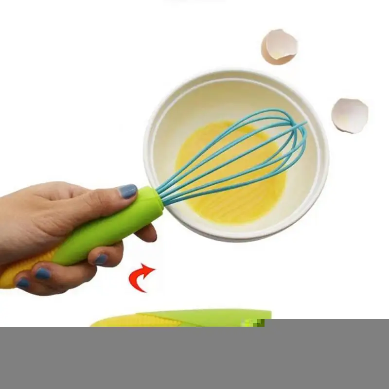 

1PCS Silicone Egg Beaters Kitchen Tools Hand Egg Mixer Cooking Foamer Silicone + Cookware Corn Handle