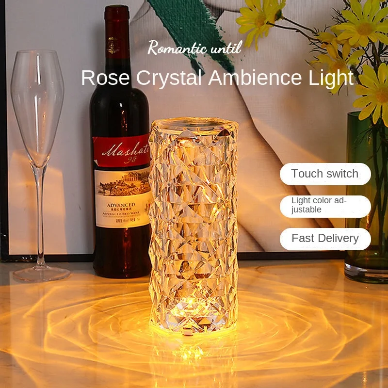 

Spanish Petal Crystal Table Lamp Bedroom Birthday Gift Romantic USB Nightlight Diamond Rose Atmosphere Lamp