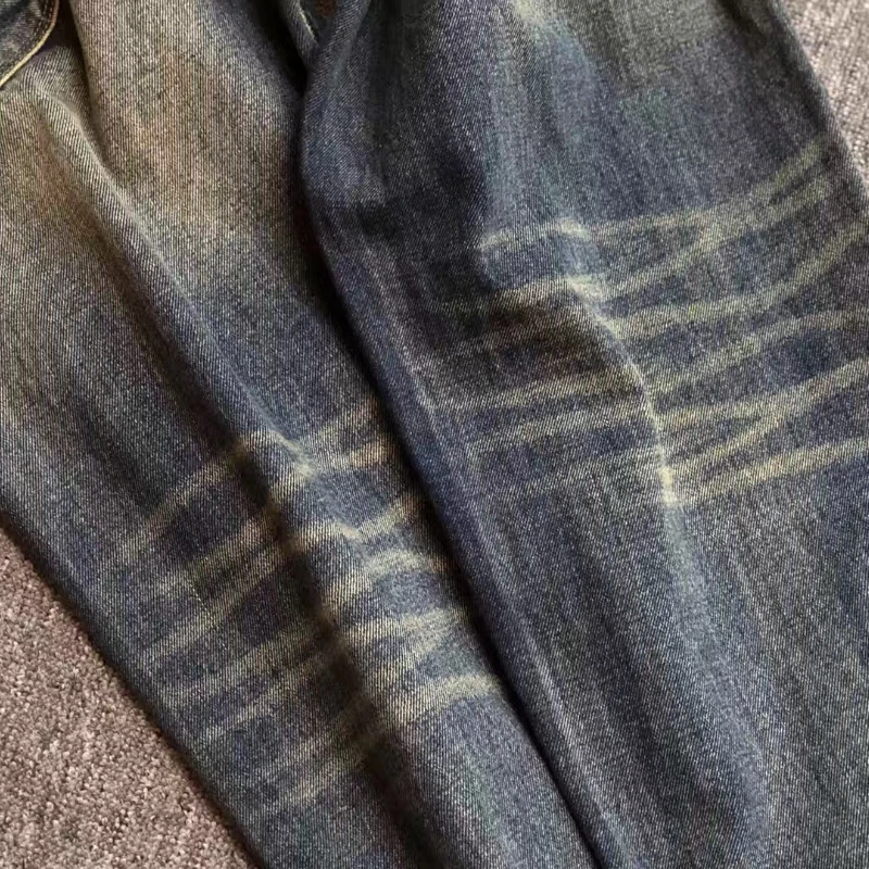 American-style washed old straight elastic heavy denim jeans men's Amikaji slim straight pants tide