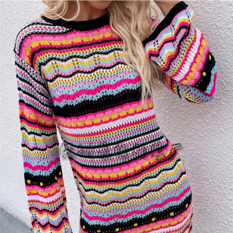 

Quality Waist High Knit Dress Women Sweater Fashion Elegant Mid-length Dresses Autumn Winter Sexy Loosen Short Dress Vestidos Zm