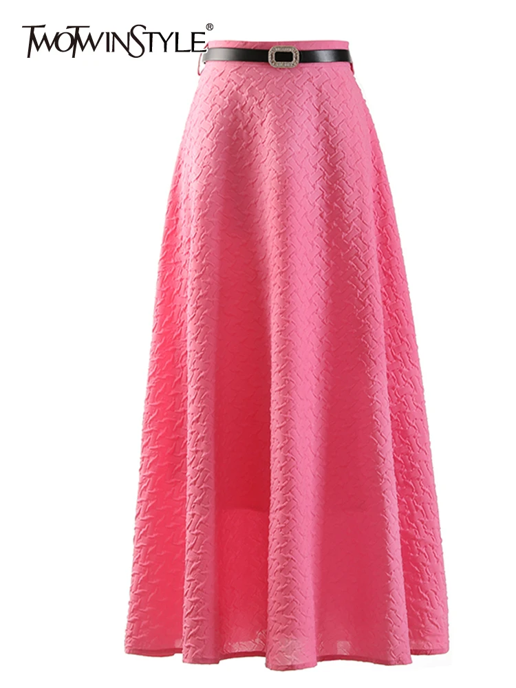 

Twotwin2 стильная розовая повседневная юбка для женщин с высокой талией, свободная Минималистичная Однотонная юбка миди, женская летняя одежда...