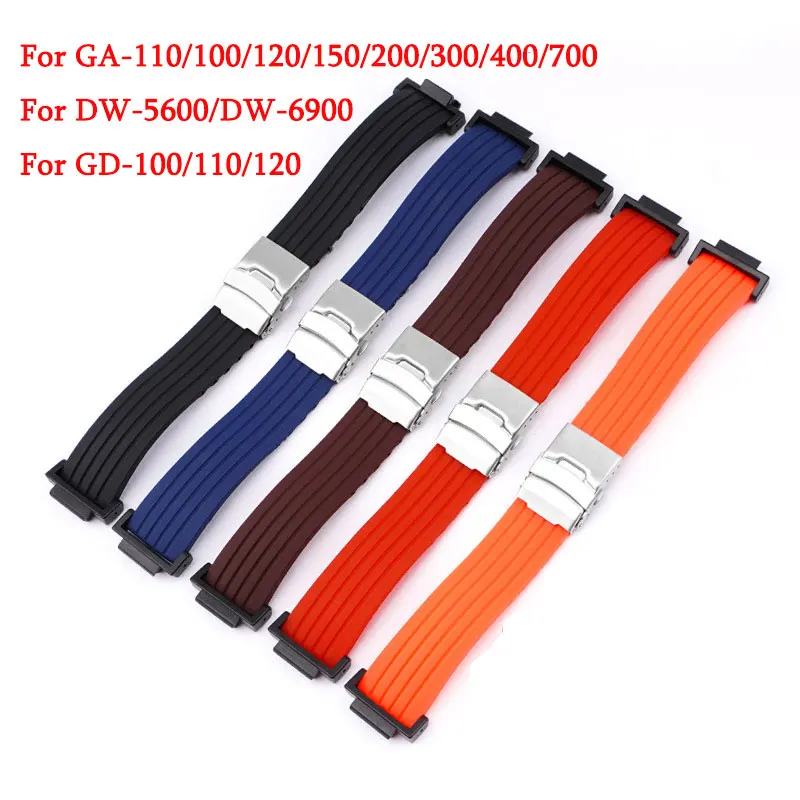 

Silicone Watch Band For Casio GA-110 GD-100 DW-5600 6900 GW-M5610 GA2100 GLS-8900 MCW-100 GMA-S110 Wrist Strap With Adapter 16mm