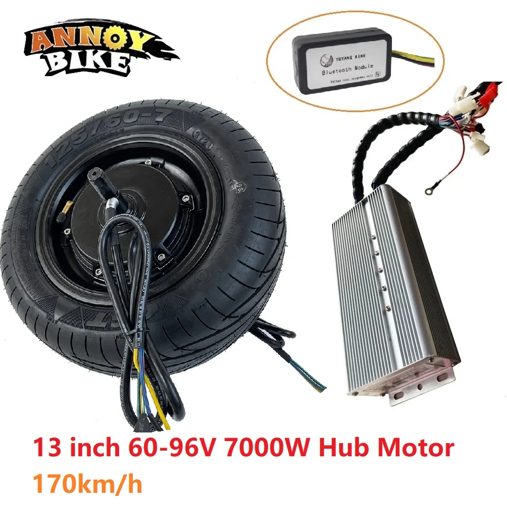 

170km/h 13 inch 60V 72V 96V 7000W Hub Motor Controller Bluetooth Scooter Wheel 70N.m 60H Double Outlet Electric Bicycle